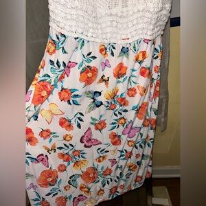 NWOT No Boundaries Medium Butterfly Print Knit Crochet Adjustable Strap Dress